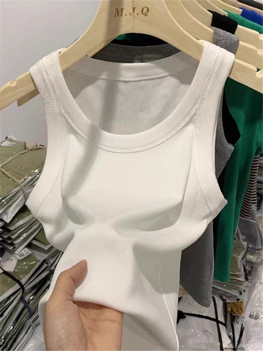 防走光螺紋吊帶背心女運動外穿寬肩帶夏季春秋短袖內搭打底衫上衣