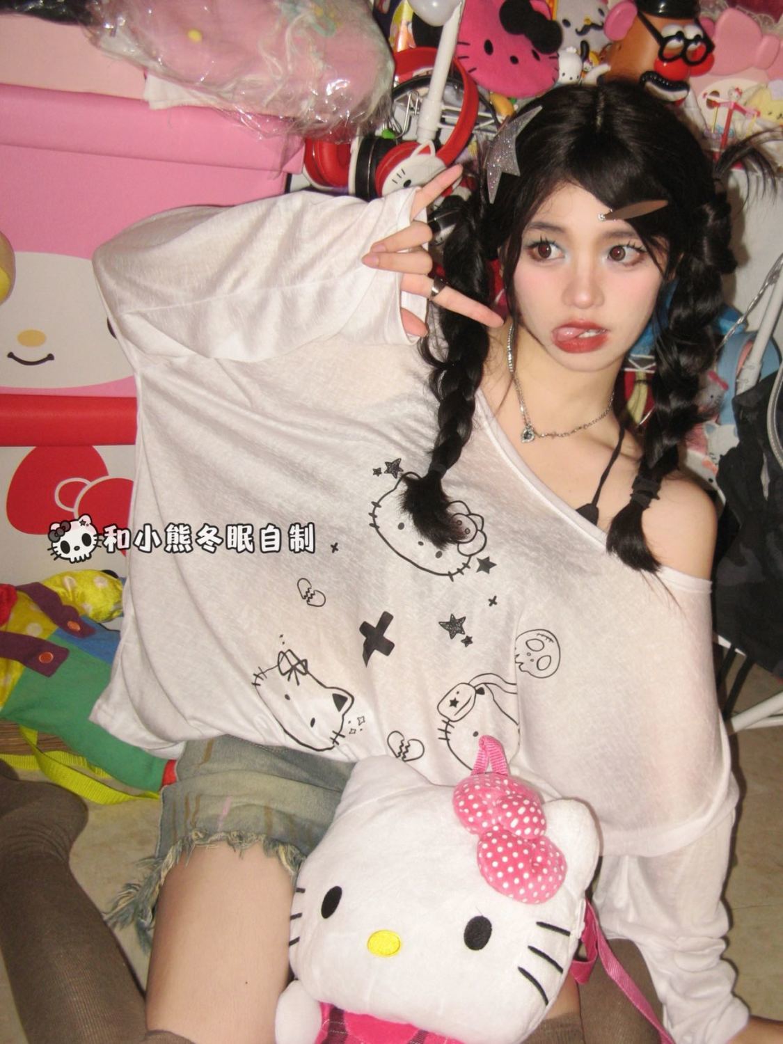 Already shipped Korean sweet girl style cute cat blouse long sleeves loose slimming versatile sun protection tops for women ins