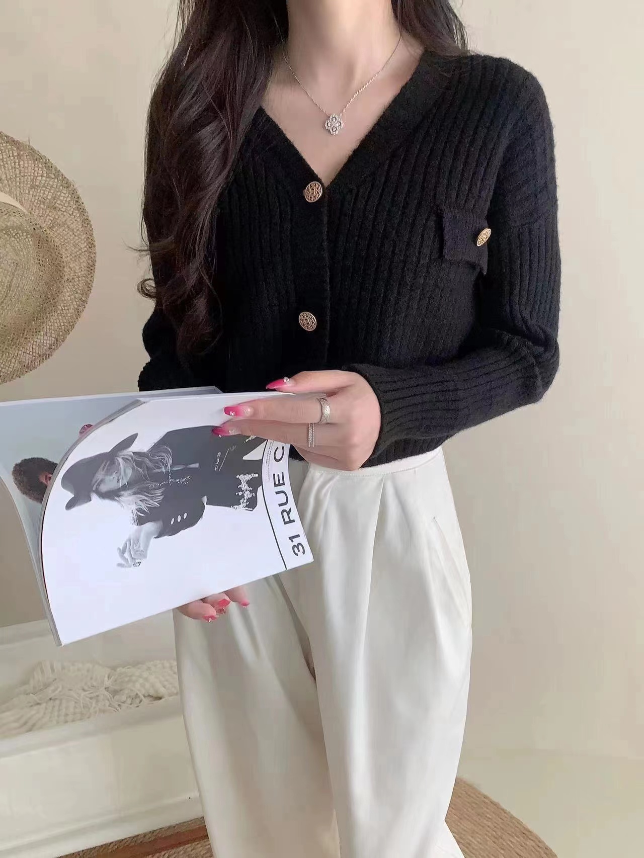 韓系短款毛衣外套女春秋季淺藍色小個子氣質寬鬆軟糯針織開衫外穿