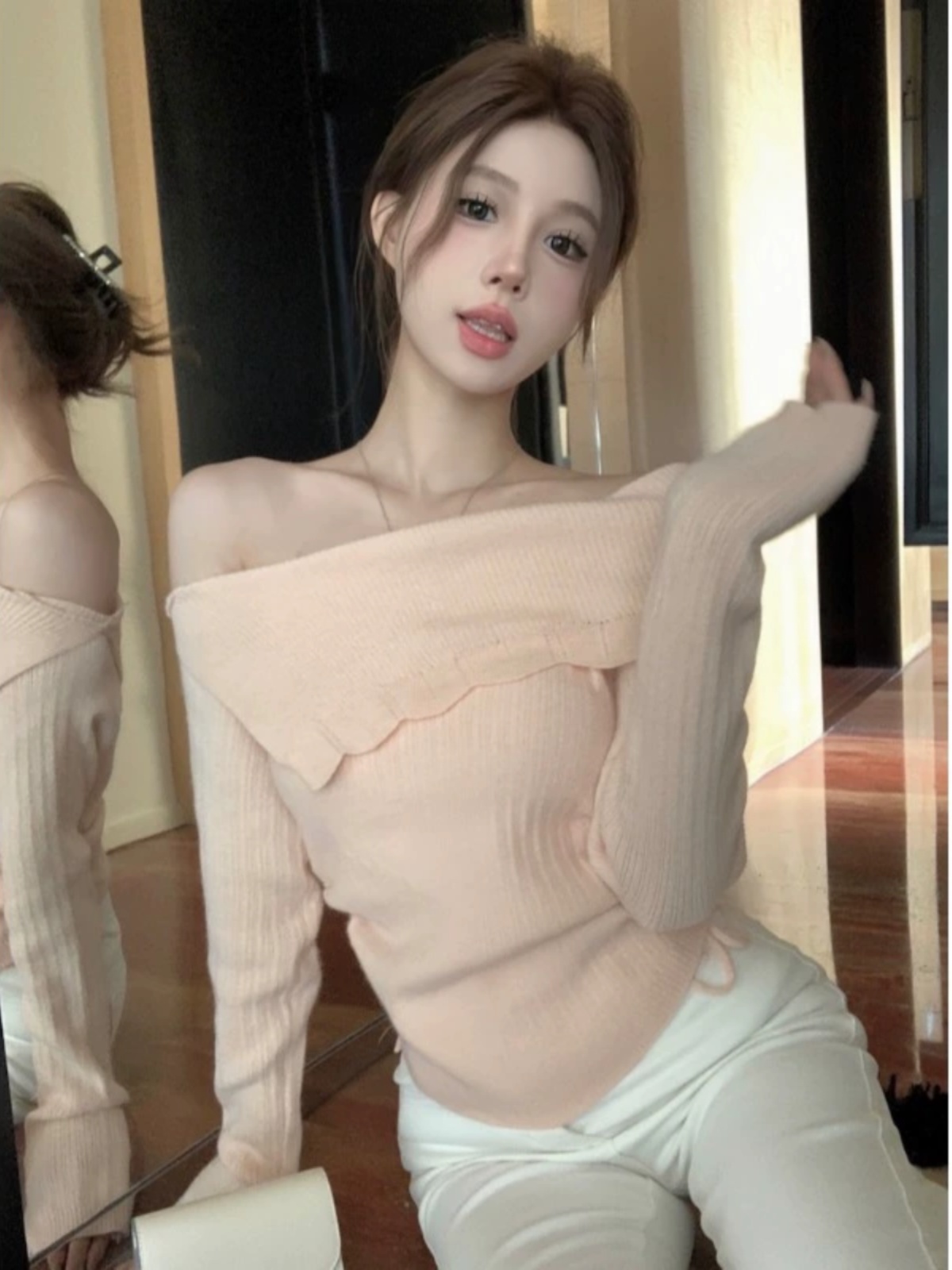 已出貨 假兩件掛脖針織開衫外搭設計感小眾修身短款別致撞色上衣