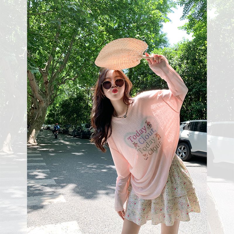Already shipped Korean style simple style summer new long-sleeved T-shirt sun protection air-conditioning shirt slimming top for women