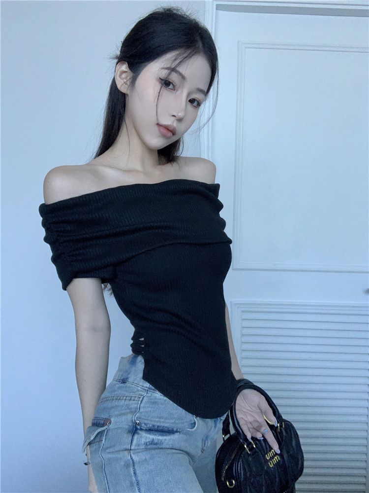 已出貨  純欲風短袖女夏新款設計感修身顯瘦百搭復古上衣女