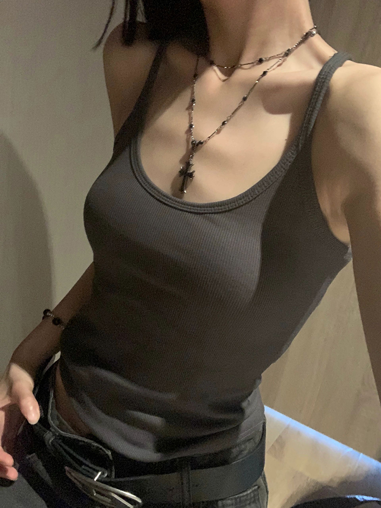 已出貨 別致小u領修身背心夏季小眾高級感辣妹低領吊帶女上衣