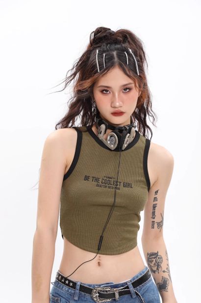 badblood辣妹背心吊帶女短款潮周雨彤同款刺繡韓版顯瘦圓領上衣