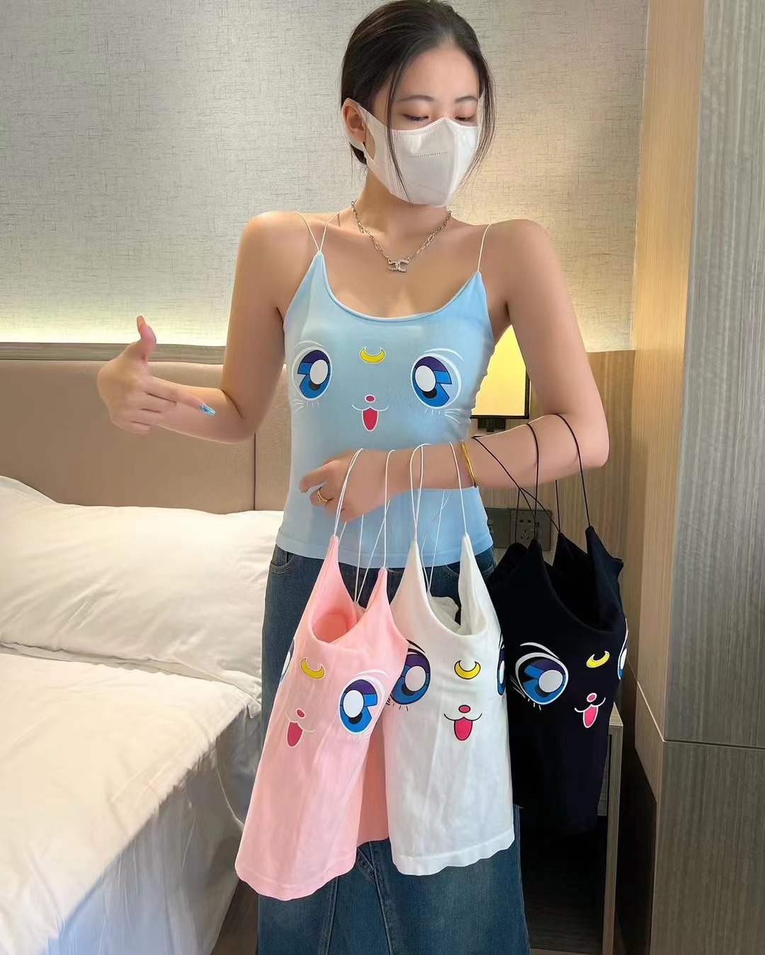 純欲帶胸墊性感印花小吊帶背心女內搭外穿甜辣妹上衣