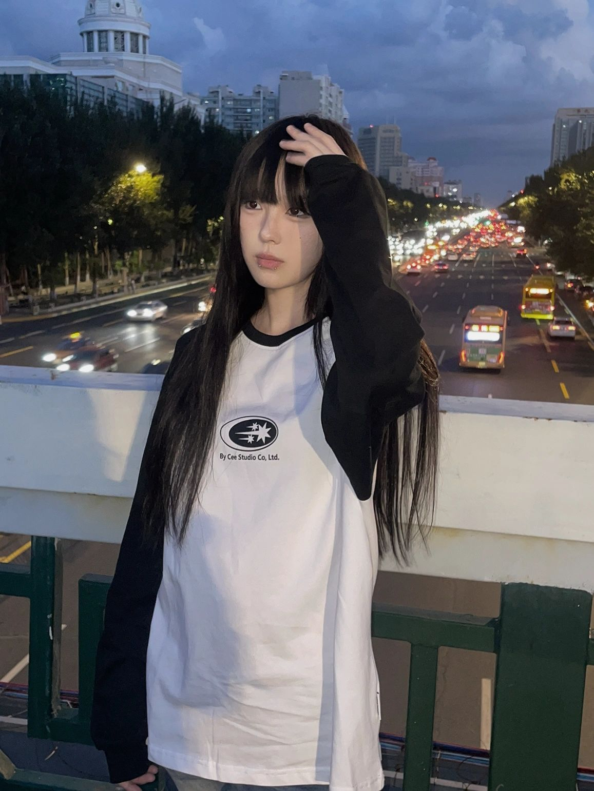 純棉200G品質好貨+後包領撞色拼接印花長袖打底衫t恤女學生上衣潮