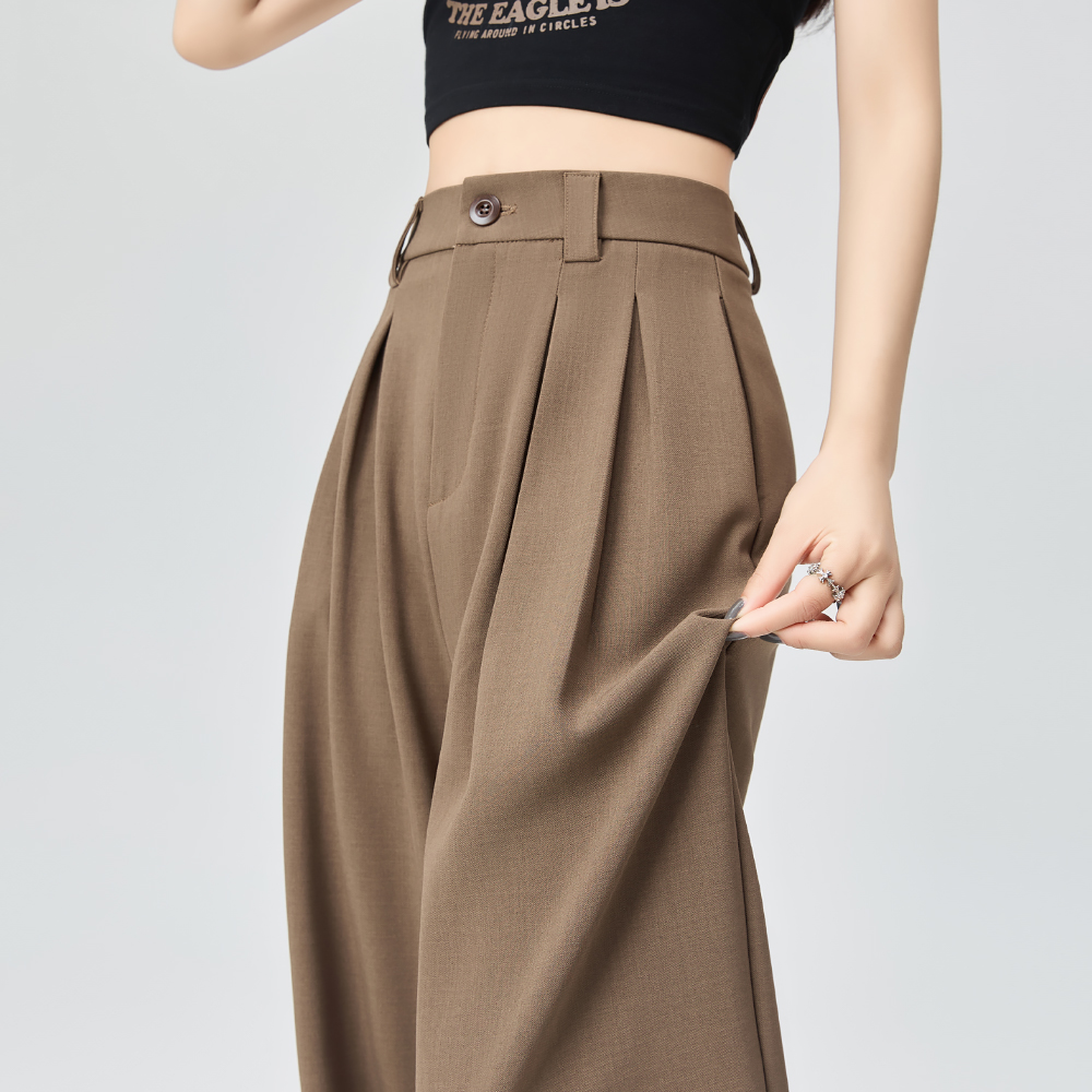 Real shot female spring new style pants small size high waist hanging loose straight tube large size elegant casual wide leg pants 