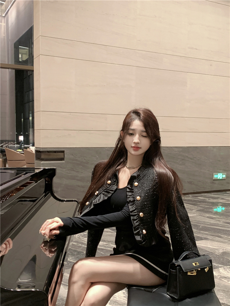 Actual shot ~ 2024 spring new style French gentle, sweet and sparkling tweed splicing fungus jacket