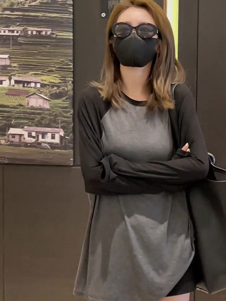 已出貨 韓系長袖t恤女春秋季新款洋氣流行漂亮撞色寬鬆上衣女