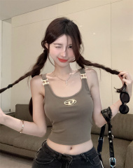 Real shot of sweet and cool metal design hot girl slim vest suspender