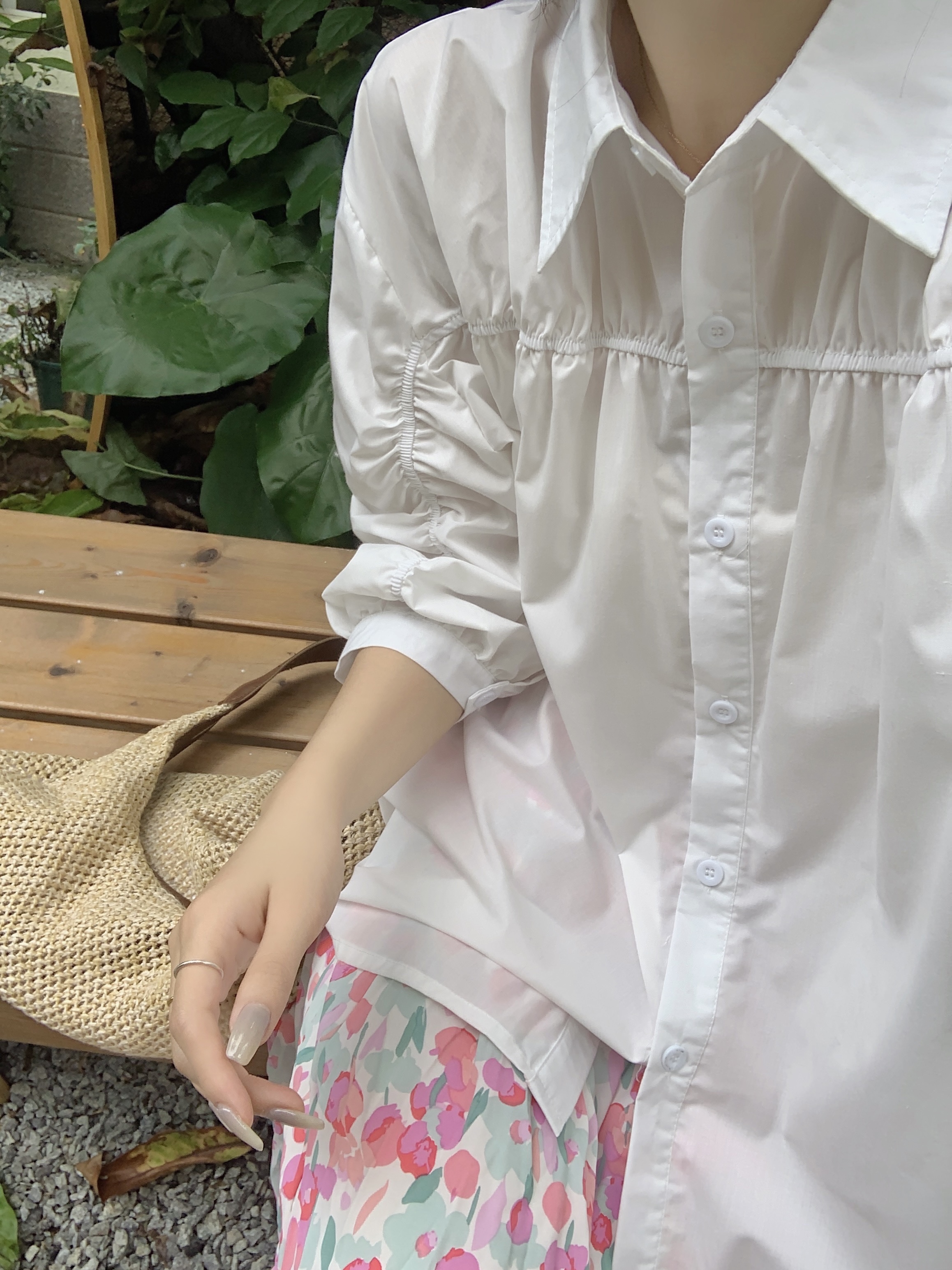 ~Large Size Women's Shirt Women's Thin Puff Sleeve Drawstring Three Quarter Sleeve Striped Shirt Chic Top