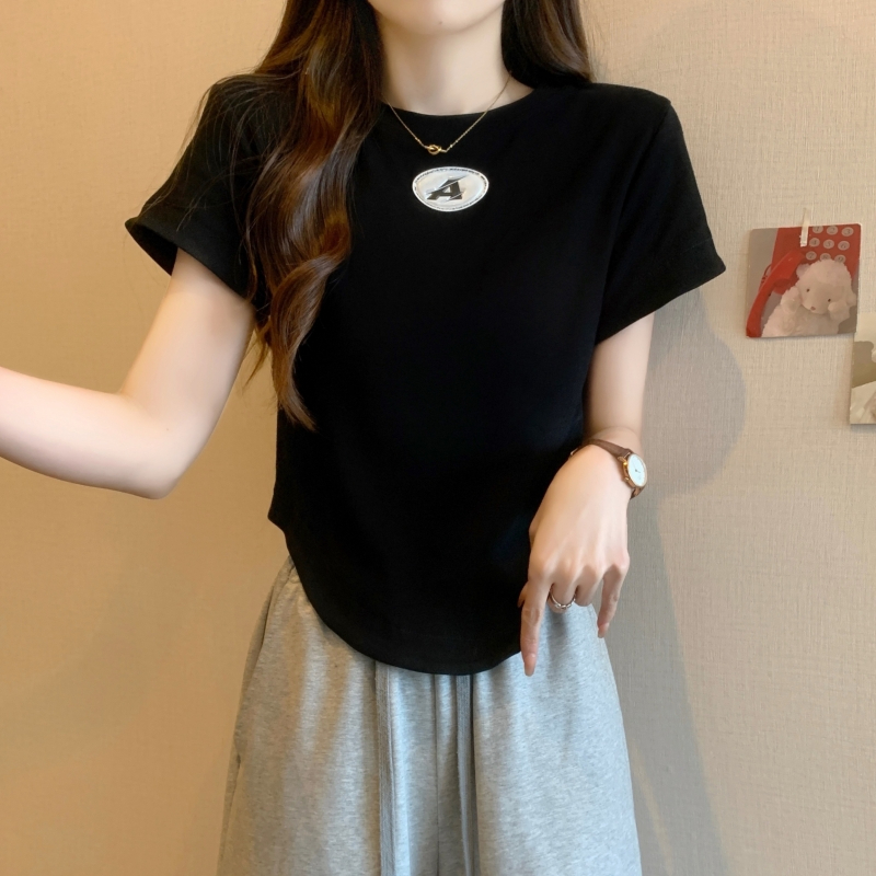 實拍  40支純棉 2024夏裝立體短袖T恤女字母設計感小眾