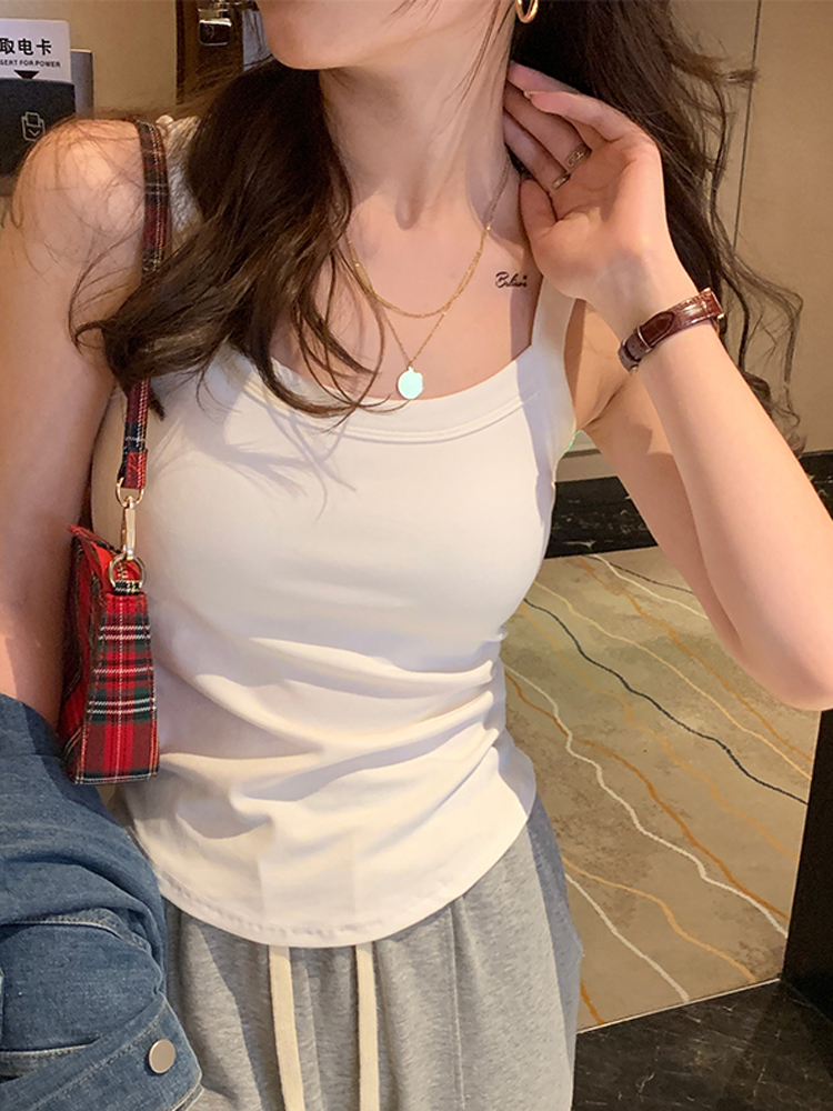 已出貨 純色性感吊帶文胸一體背心女夏季內搭緊身顯瘦無袖上衣女