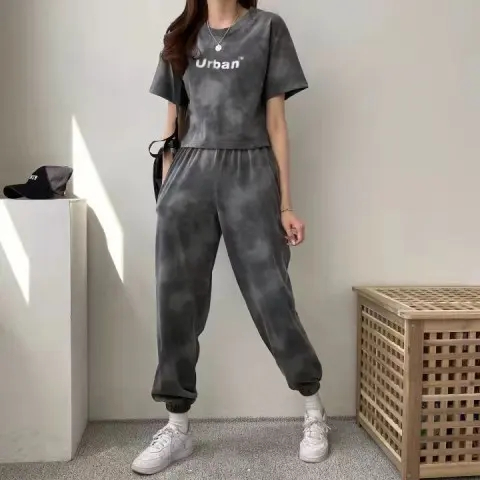 休閒時尚套裝女裝夏季2024新款韓版非主流夏季氣質運動服兩件套女
