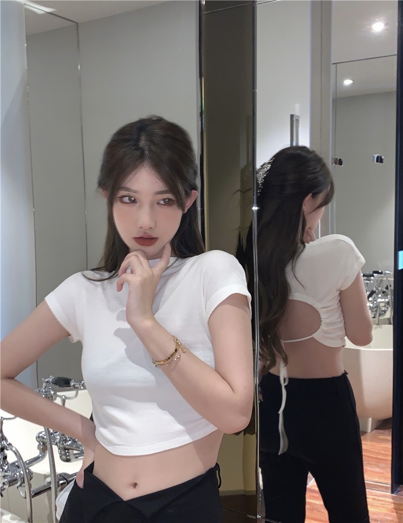美式白色t恤女正肩短袖歐貨年新款顯瘦圓領純棉疊穿打底上衣