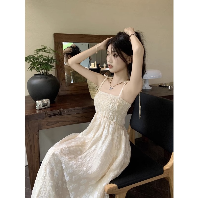 Floral suspender dress women's summer 2024 new large size waist slimming French skirt