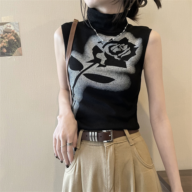 實拍純欲性感玫瑰甜辣背心外穿夏女高腰露臍短款無袖上衣