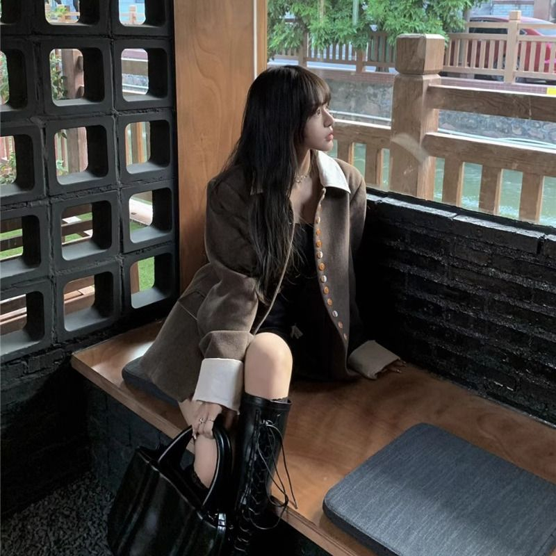 French retro lapel short coat for women new high-end single-breasted temperament long-sleeved small suit