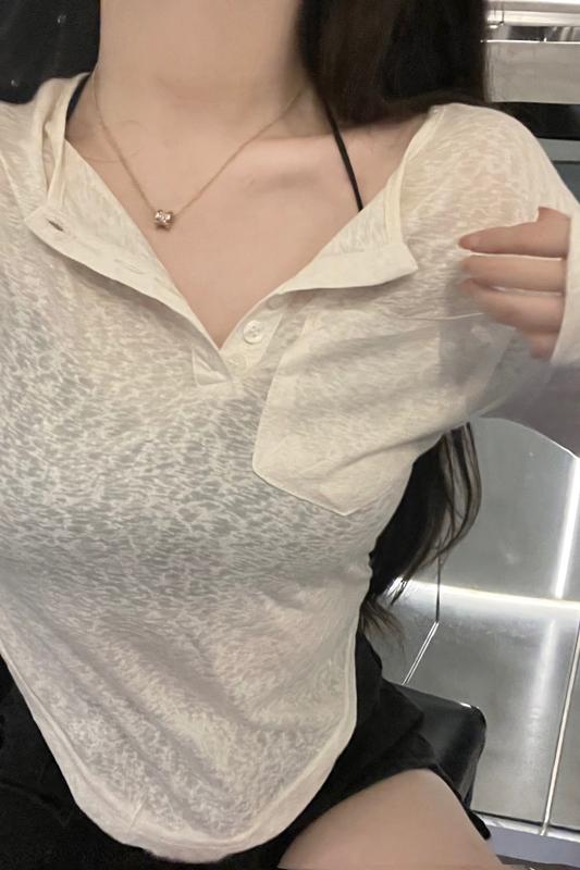 已出貨  韓系純欲風辣妹性感修身短款半開領顯瘦百搭長袖T恤上衣