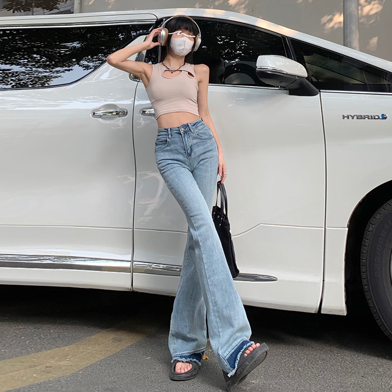 實拍復古微喇叭牛仔褲2024年春季新品顯瘦闊腿小個子拖地褲子
