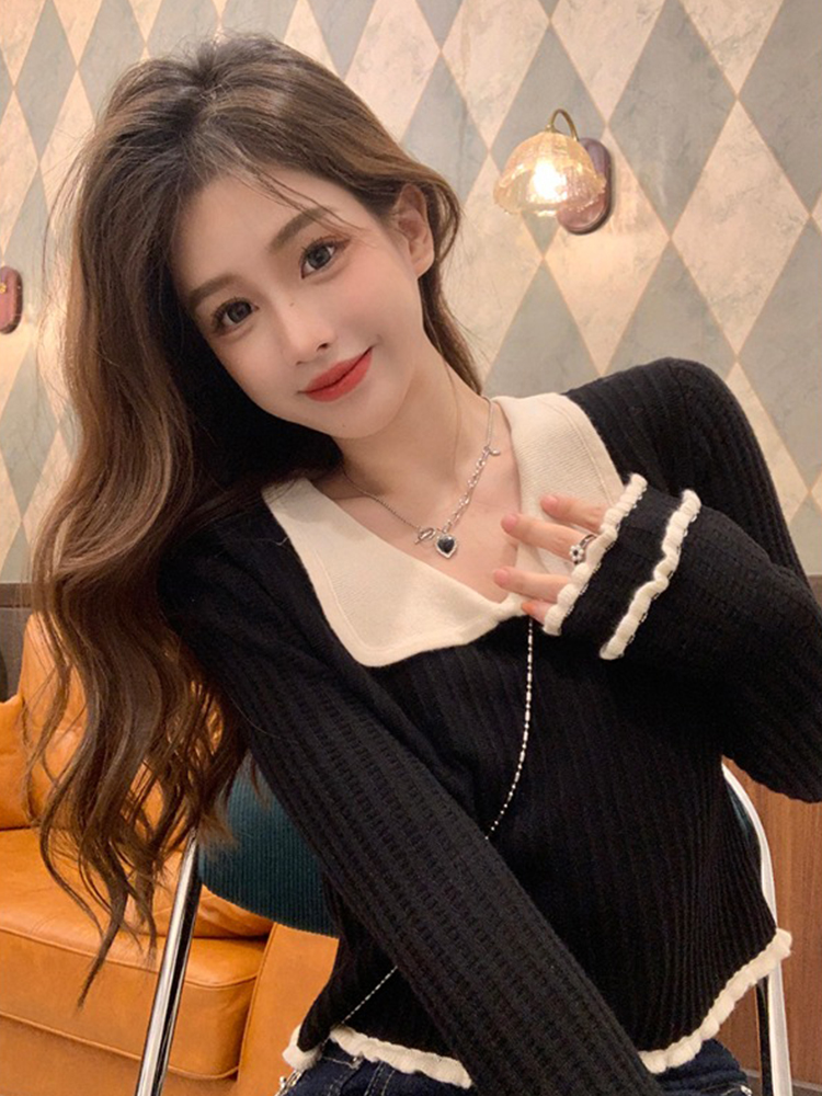 已出貨 早秋新款女洋氣搭配的上衣法式別致小衫短款絕美漂亮