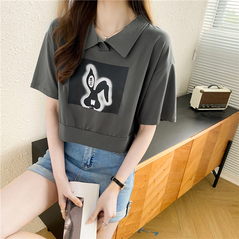 實拍純棉韓版寬鬆夏季新款高端洋氣減齡polo領短款短袖T恤女潮