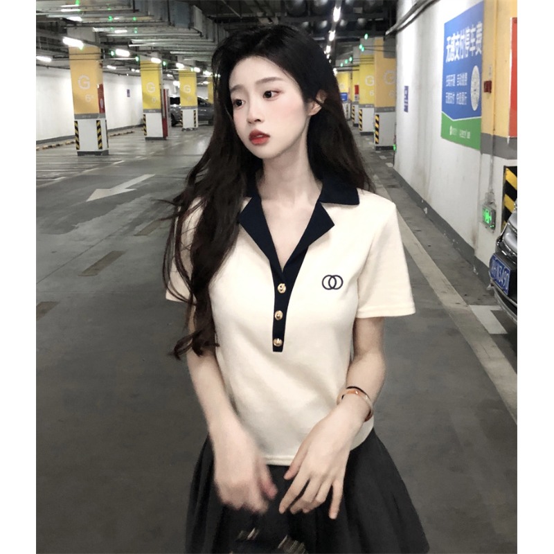 小個子穿搭杏色短袖t恤學院風減齡顯瘦女夏季日系JK服體恤上衣