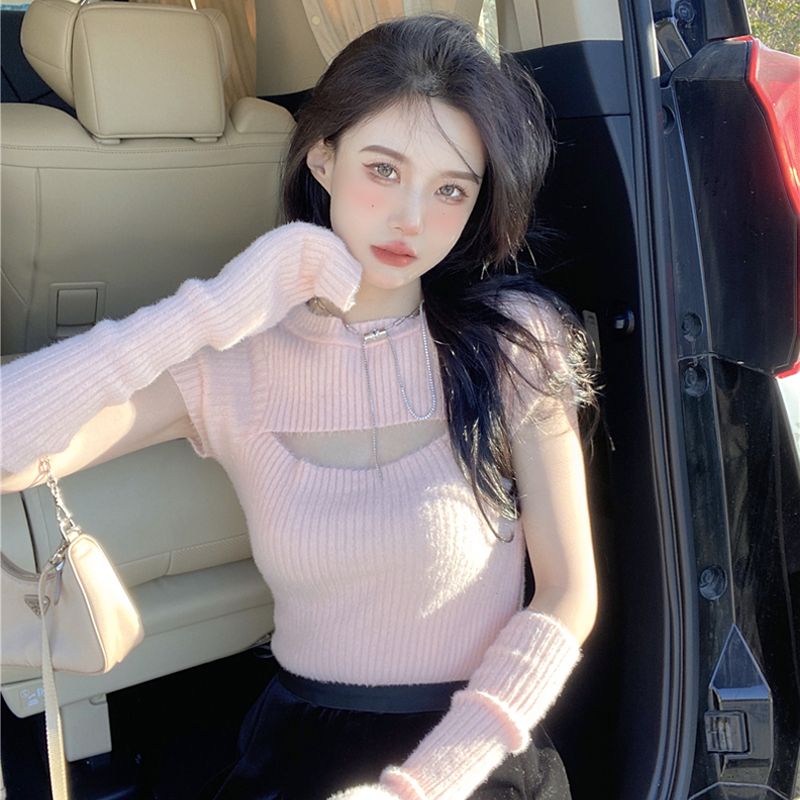 已出貨 純欲性感甜辣妹袖套設計感小眾別致高級針織打底衫內搭