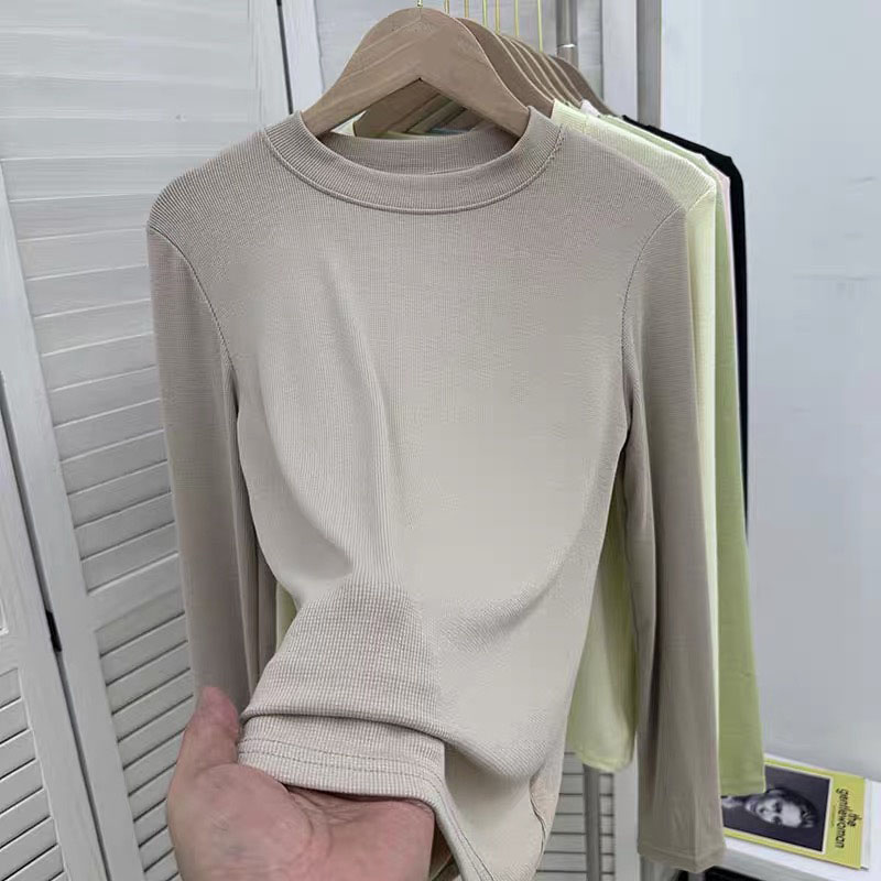 歐貨針織圓領長袖t恤女春秋新款洋氣修身顯瘦內搭打底衫上衣新款