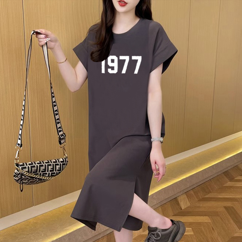 官圖質量純棉長款過膝夏季2024字母印花T恤裙女