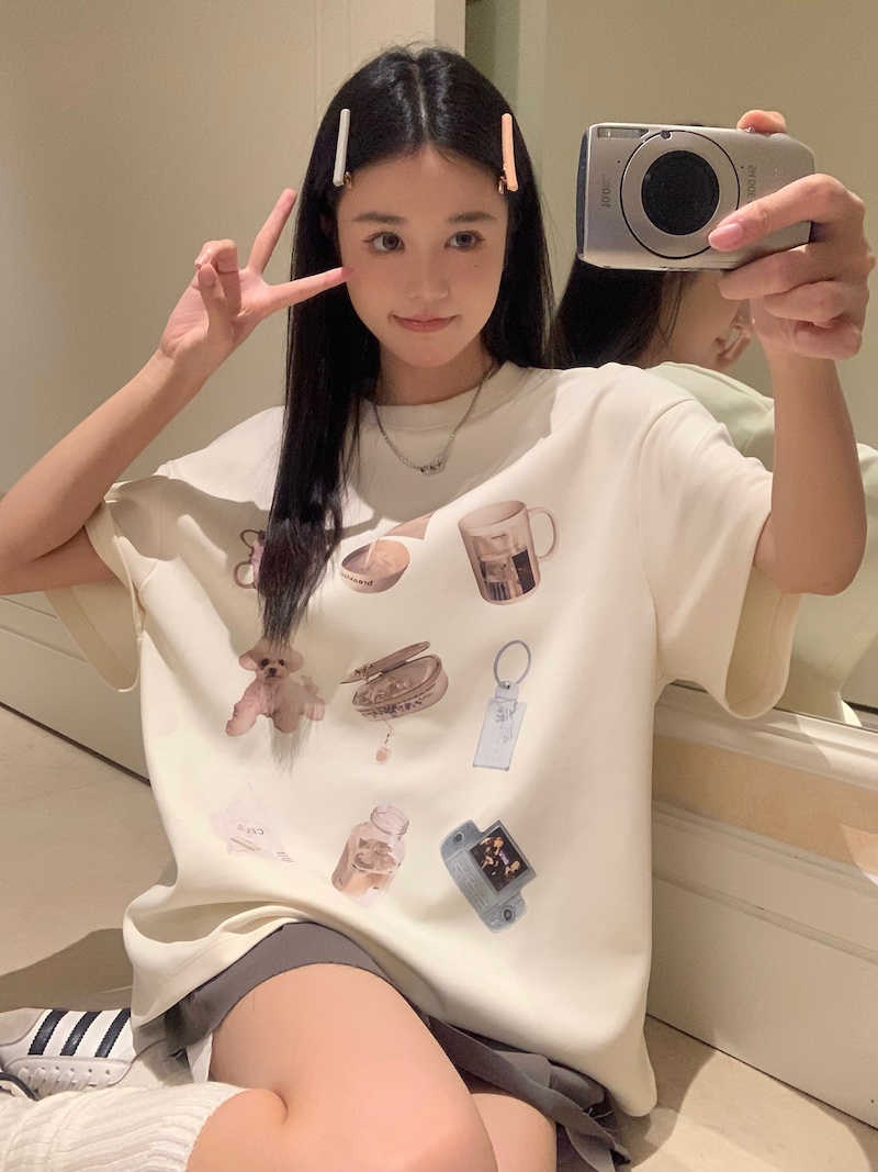 實拍 韓版寬鬆顯瘦圓領短袖卡通T恤衫百搭學生基礎打底上衣