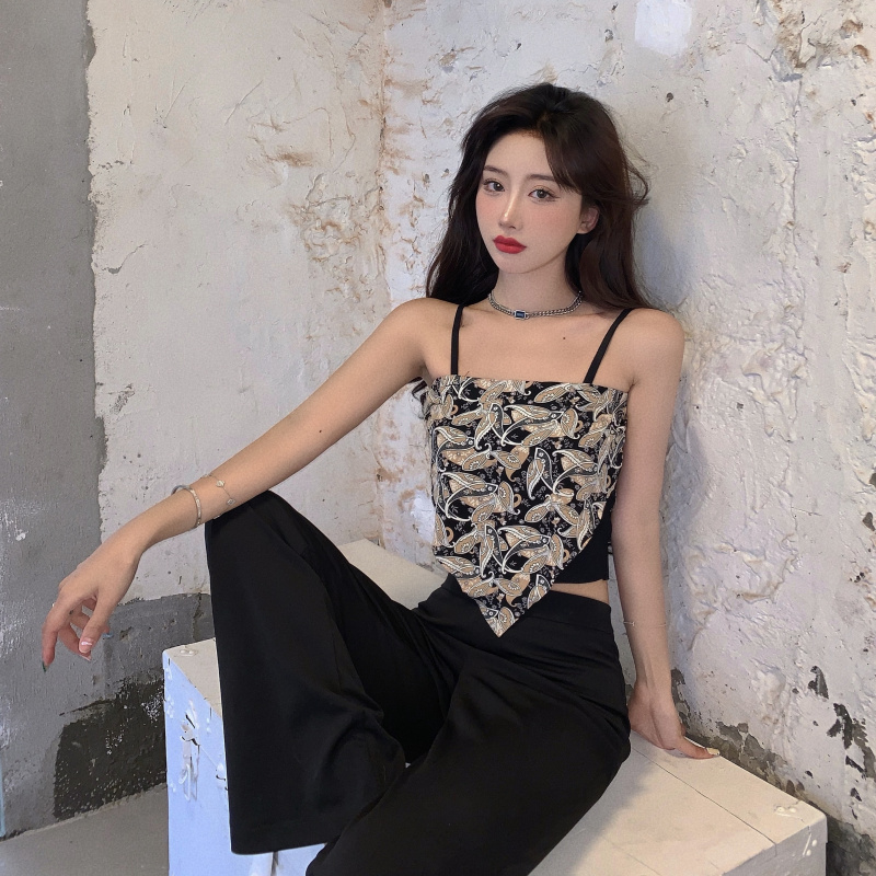 法式吊帶上衣復古設計感小眾外穿抹胸上衣背心女夏內搭打底肚兜式