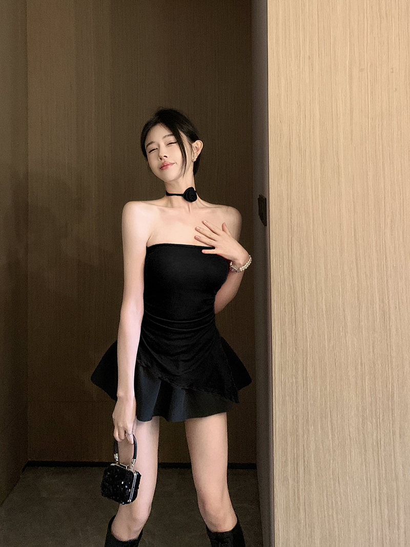 實拍 無肩帶胸墊抹胸辣妹修身無袖打底外穿上衣