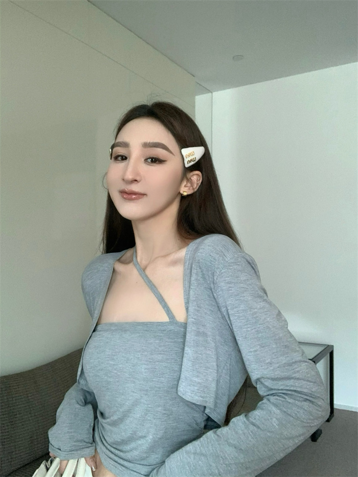 實拍 韓版港味顯瘦套裝開衫 吊帶帶胸棉兩件套