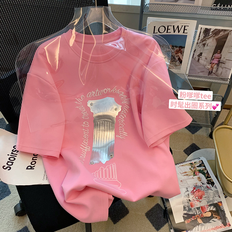 純棉後包條200克精梳緊密 短袖t恤女刺繡+裝飾亮片 天貓質量
