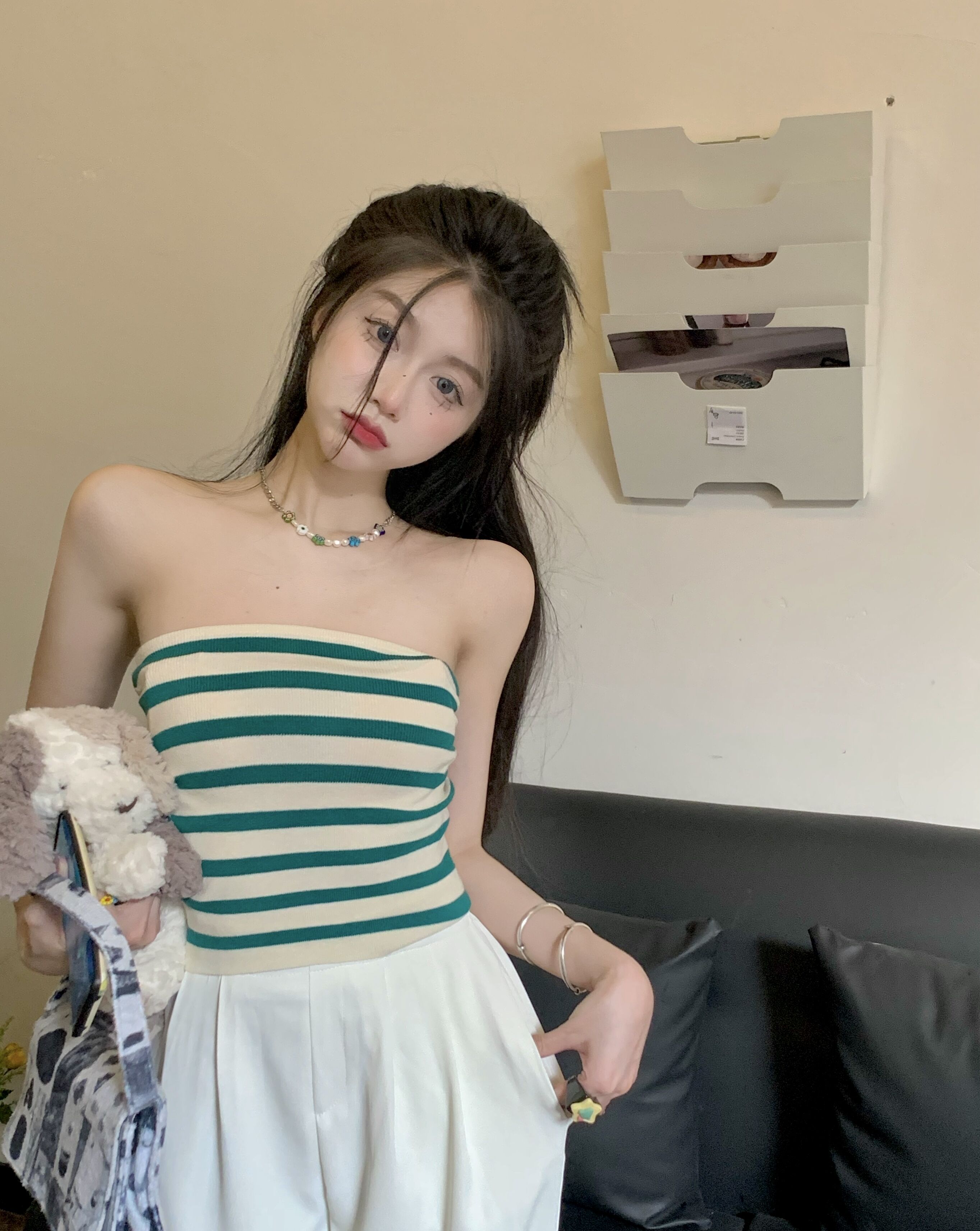 已出貨 純欲風性感條紋抹胸外穿小吊帶背心熱辣妹別致絕美短上衣