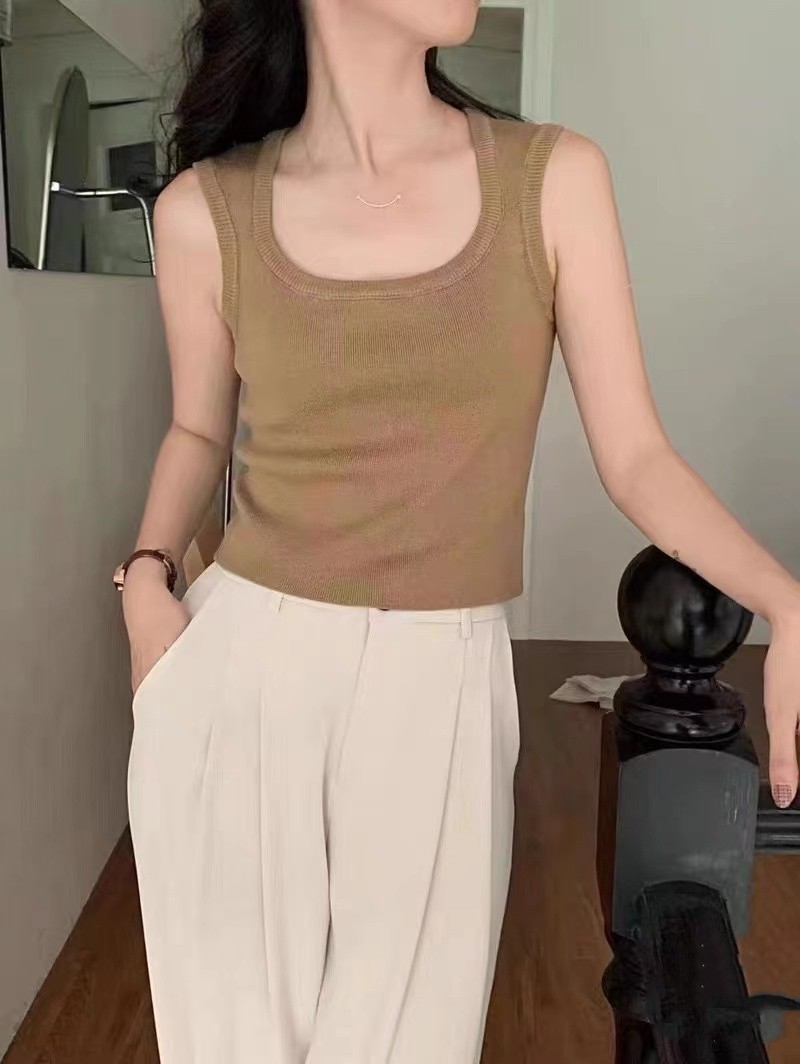 New Korean style simple and fashionable square collar slim vest