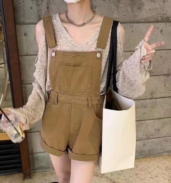 夏裝大碼可鹽可甜背帶褲小個子高腰顯瘦休閒闊腿短褲 S-5XL200斤
