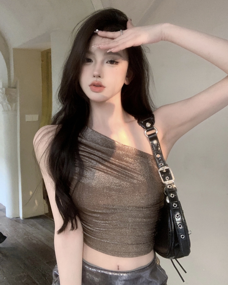 實拍 辣妹短款吊帶背心夏季歐美設計感小眾無袖上衣女