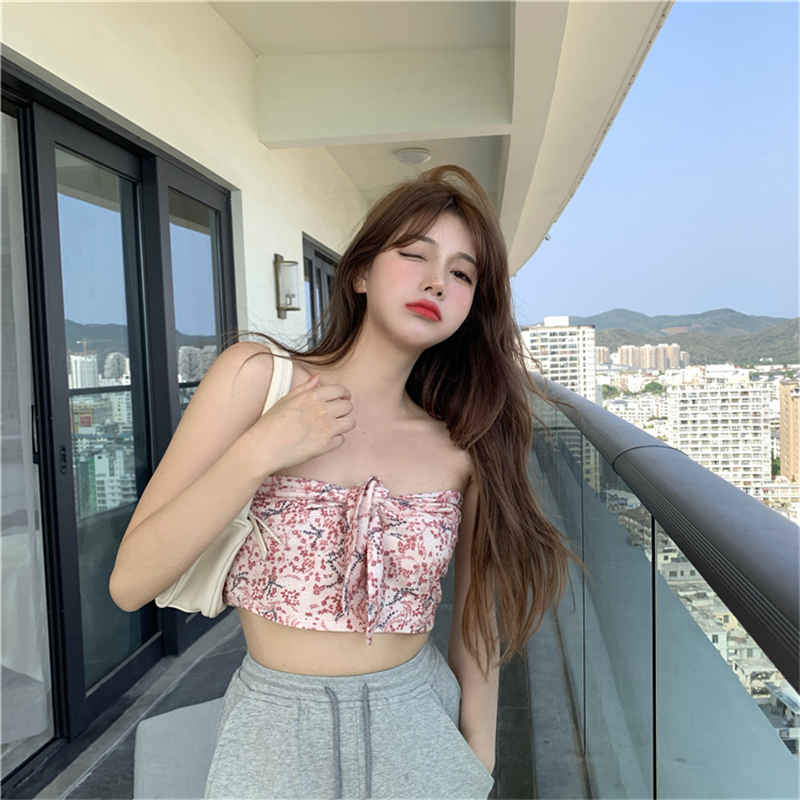 碎花抹胸小衫性感露肩背心女夏季外穿無袖短款露臍上衣女裹胸學生