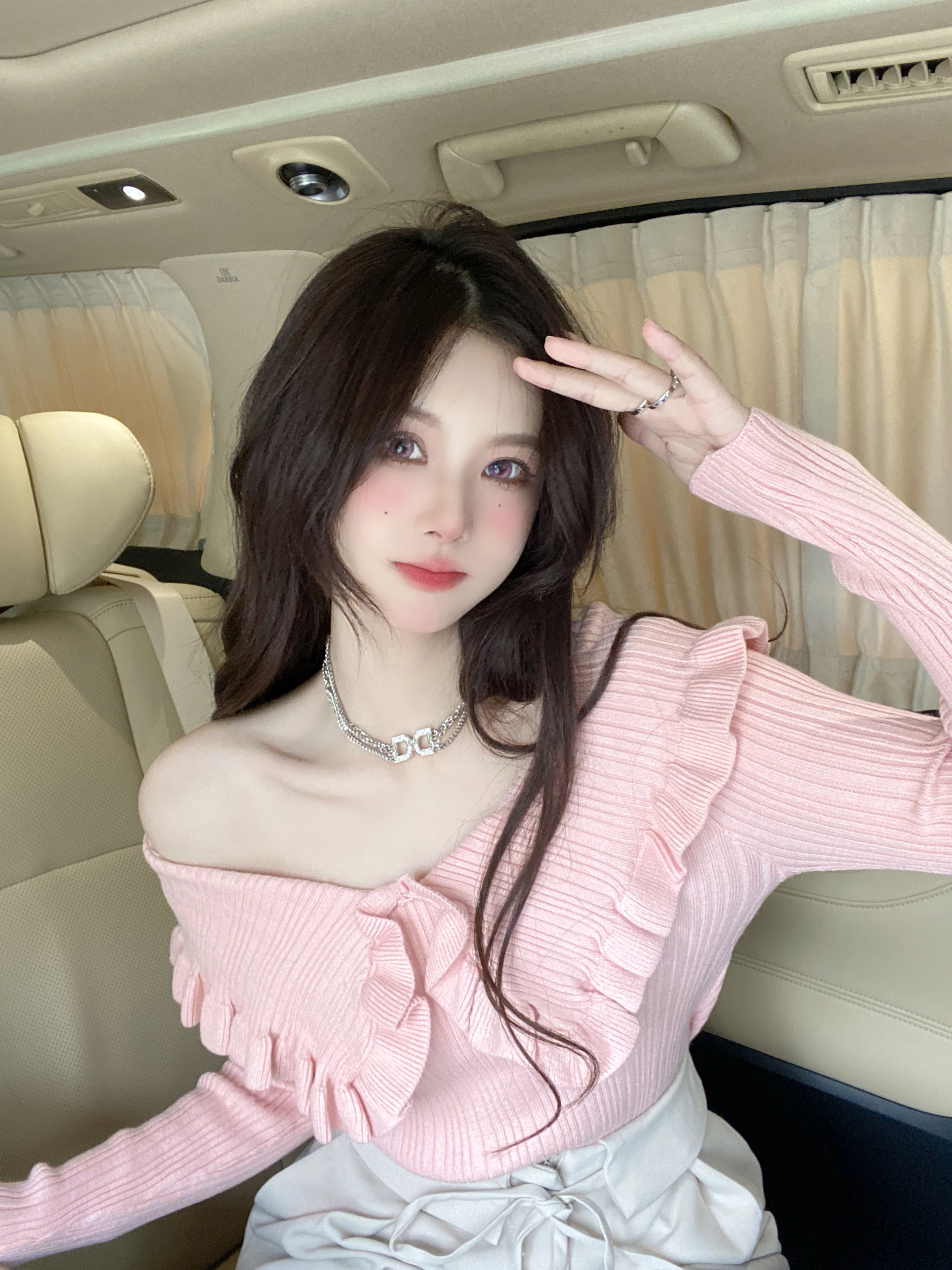 已出貨 甜美少女木耳邊娃娃領針織衫秋冬修身長袖套頭打底衫上衣