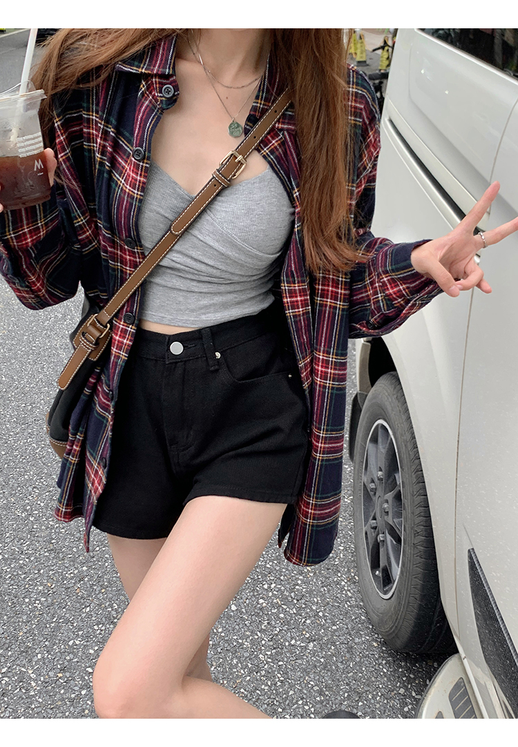 格子長袖襯衫女春秋薄款ins慵懶風bf設計感小眾法式早秋襯衫上衣