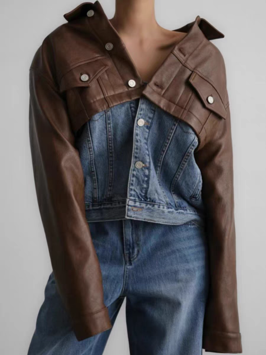 2024 Spring New Style Korean Contrast Color Material Splicing Loose Denim Jacket for Women