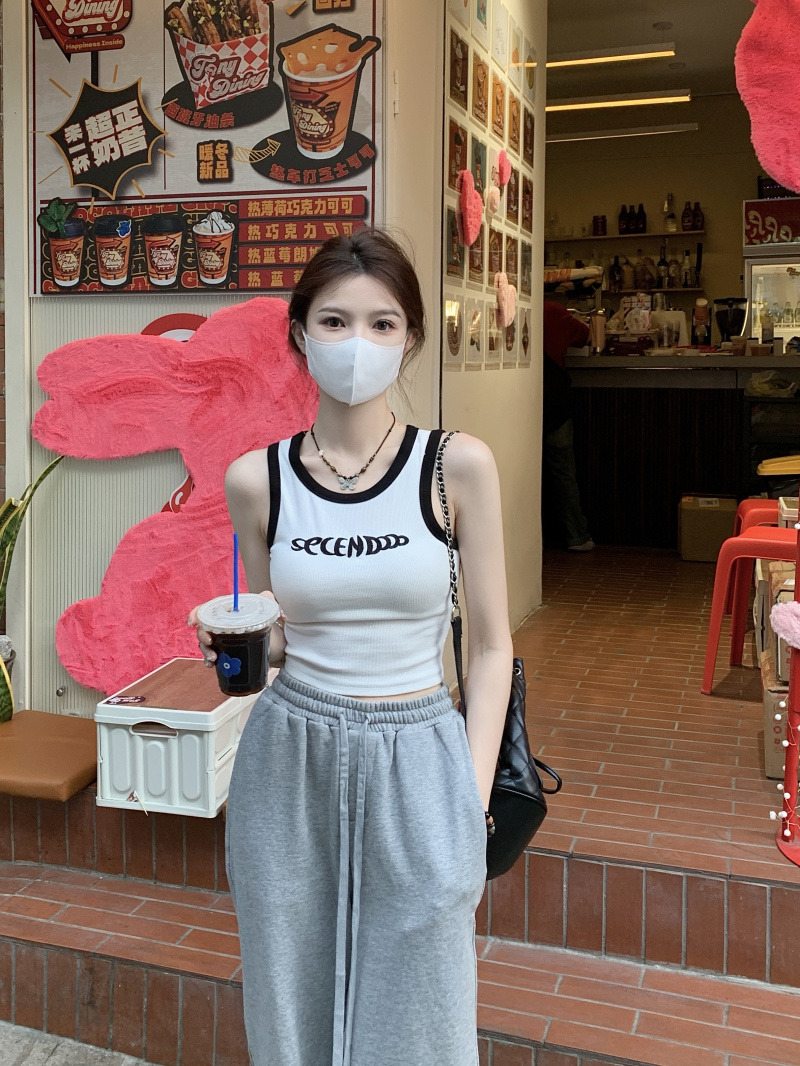已出貨 字母背心內搭小吊帶女春夏季白色辣妹修身短款無袖上衣潮