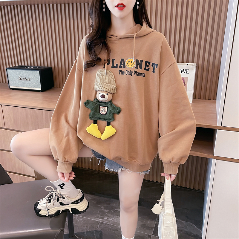 實拍 2024春季新款韓版連帽立體卡通裝飾大碼薄款衛衣女
