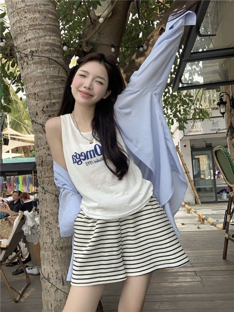 Actual Korean style loose letter printed sleeveless vest + sun protection light and breathable cardigan shirt