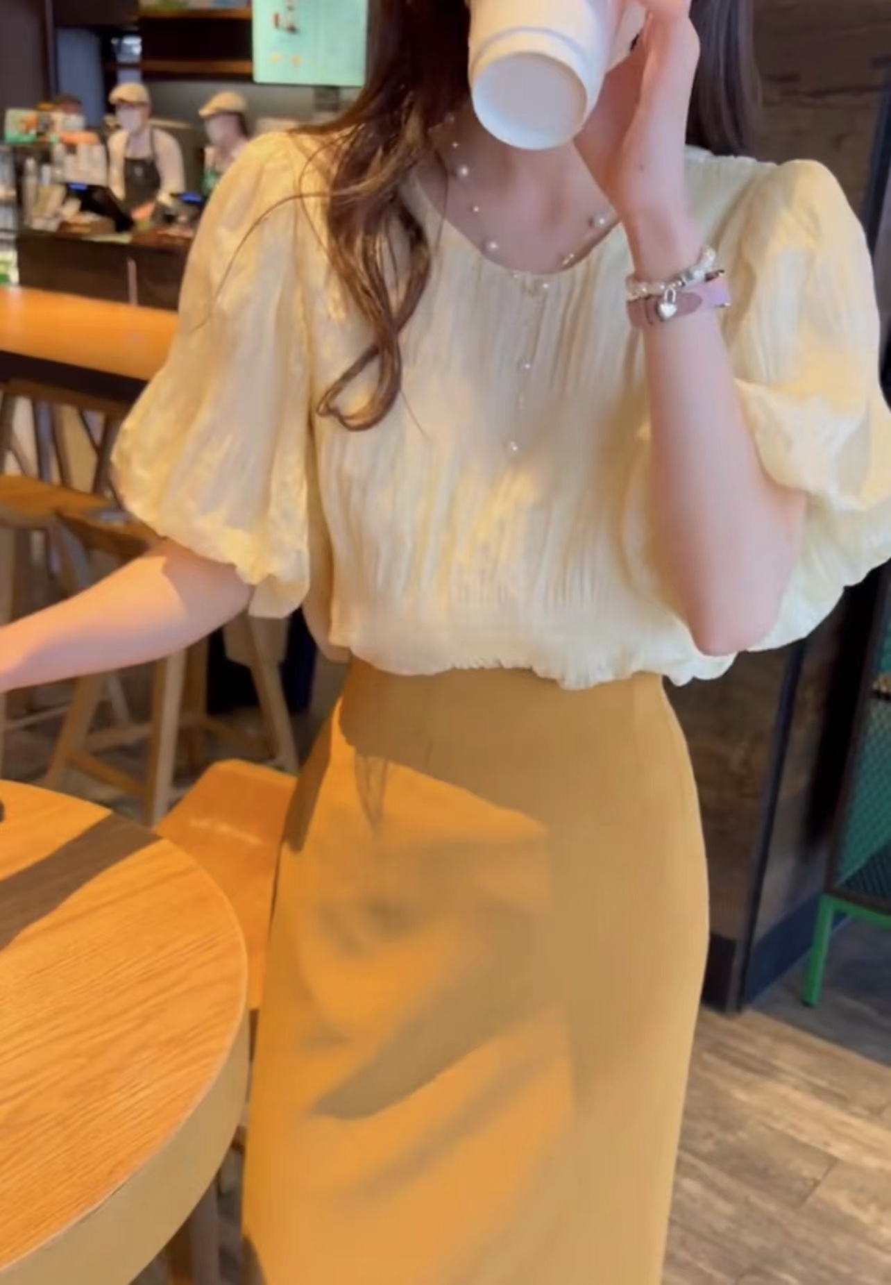 春秋法式甜美溫柔泡泡短袖雪紡襯衫女漂亮時尚設計感小眾別致上衣