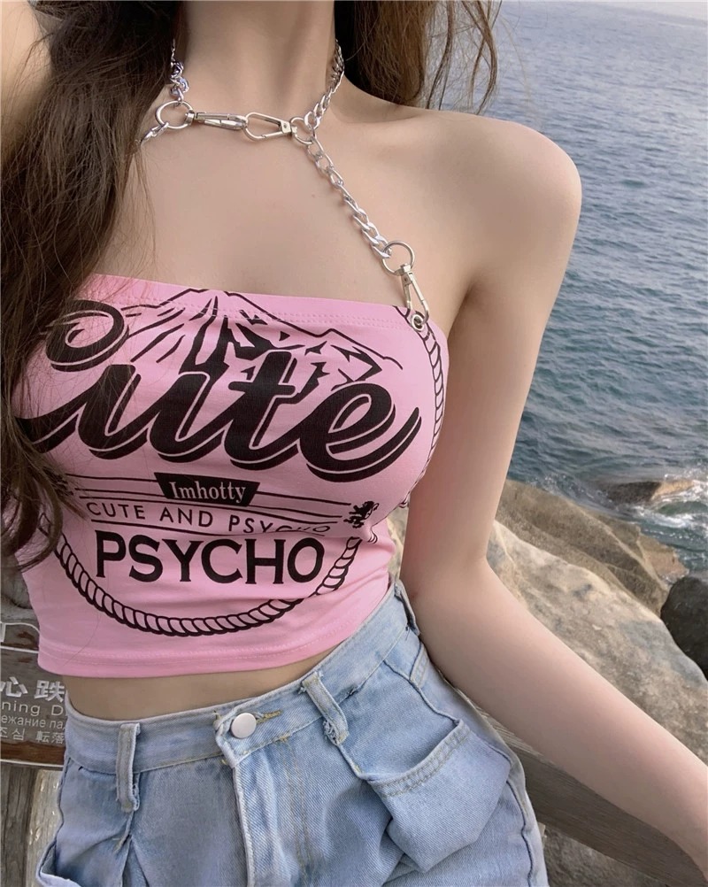 已出貨 吊帶背心女設計感小眾外穿裹胸上衣短款露肩粉色抹胸女裝