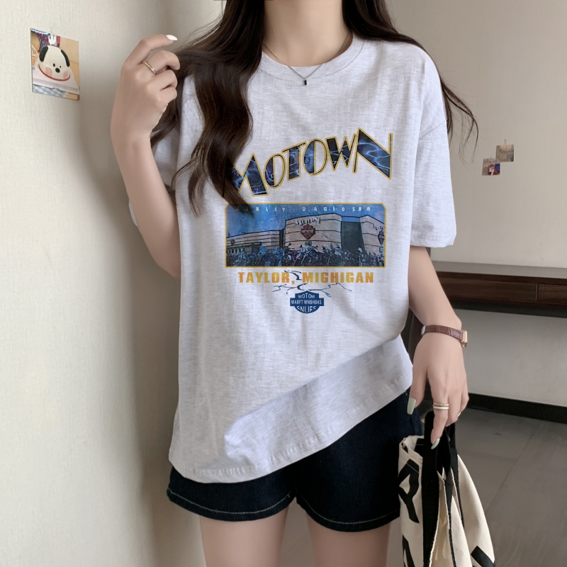 實拍 100%棉精梳純棉 印花夏裝短袖T恤女寬鬆韓版