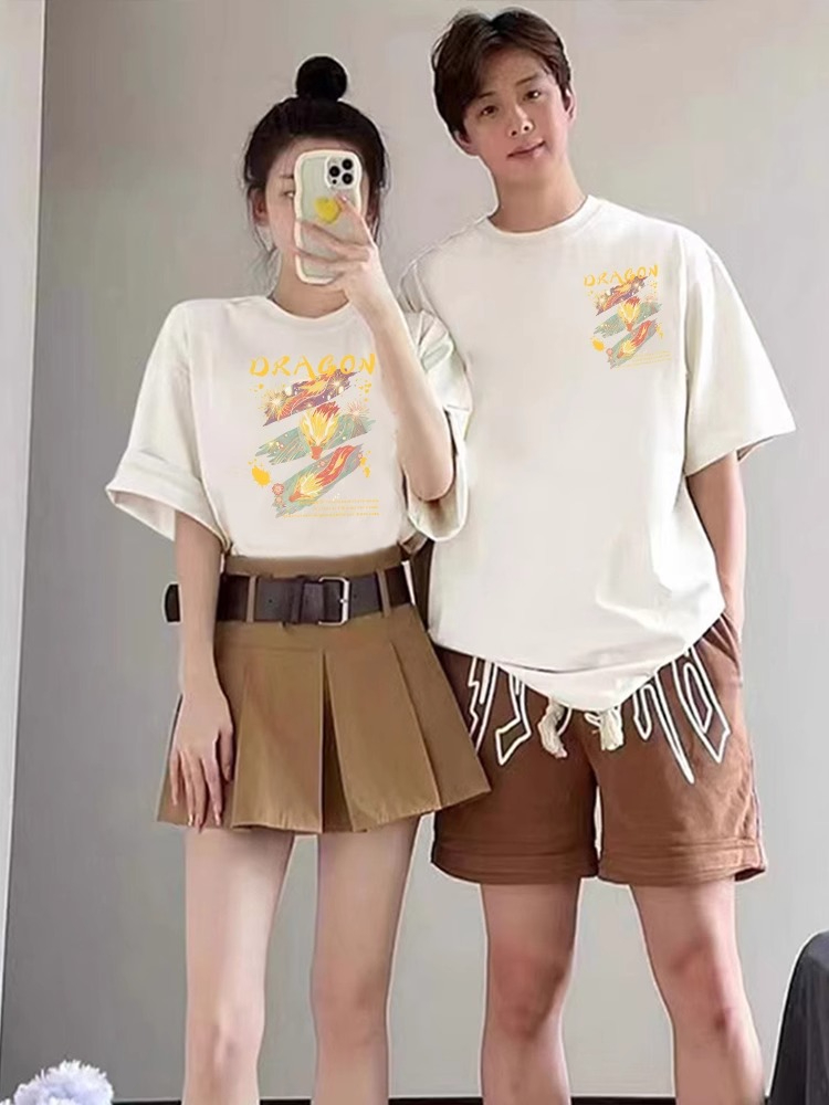 特別的情侶裝短袖2024新款夏季高級感小眾潮一男一女寬鬆t恤夏裝